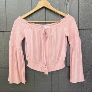 Band of Gypsies Pink Smocked Bell Sleeve Blouse